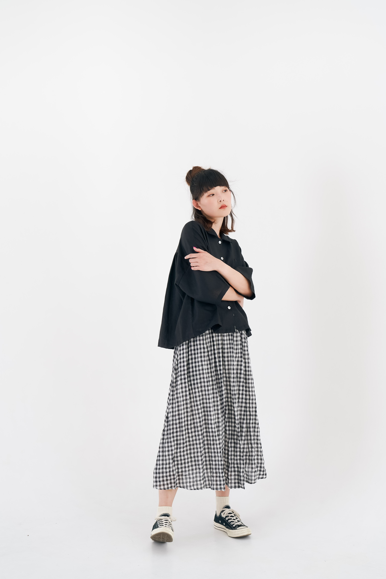 Oversize Peter Pan Collar Shirt - Black - Image 4