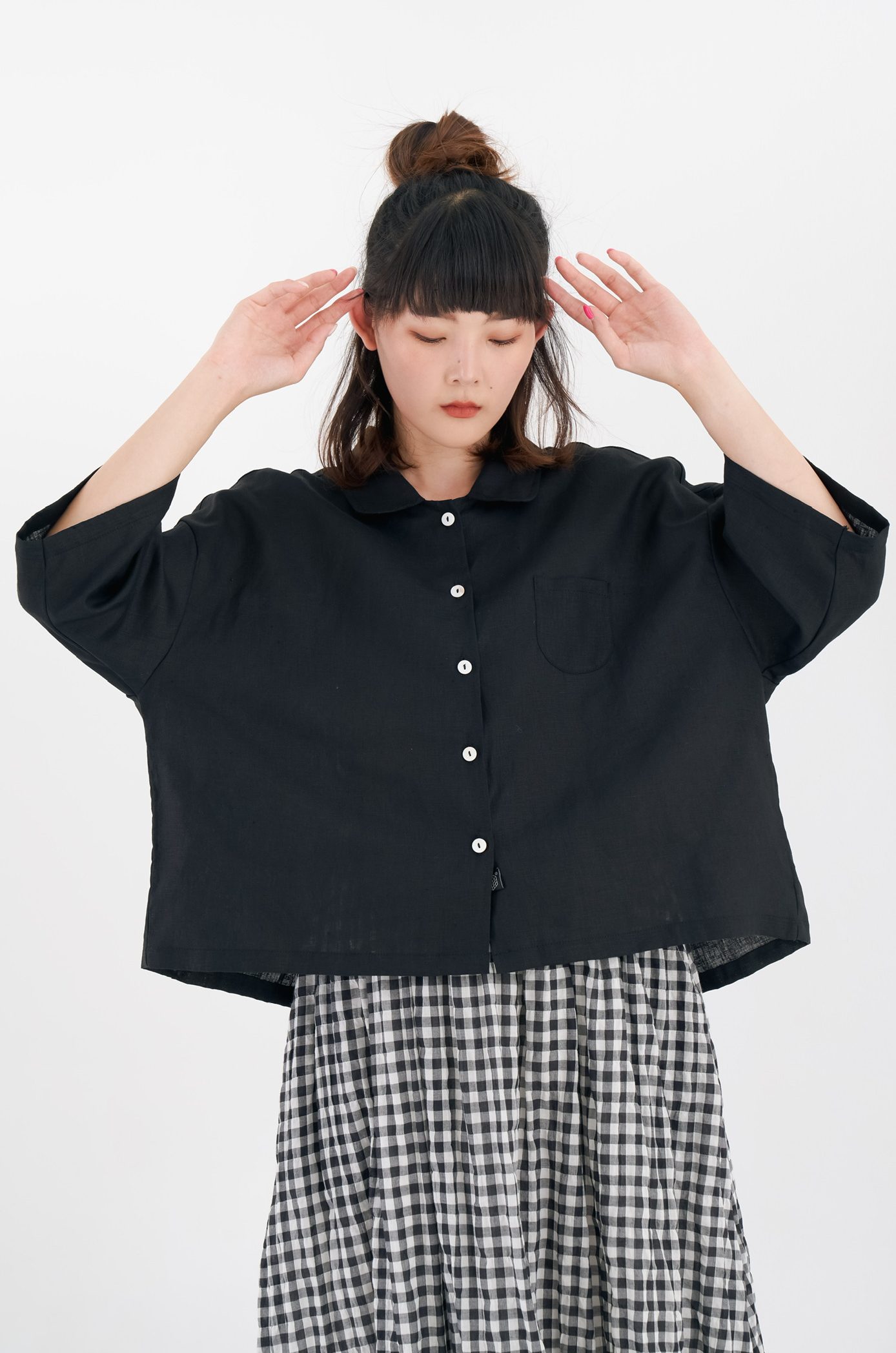 Oversize Peter Pan Collar Shirt - Black - Image 3