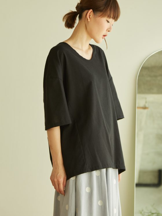 Linen Oversize Short Sleeve T-Shirt - Black Color