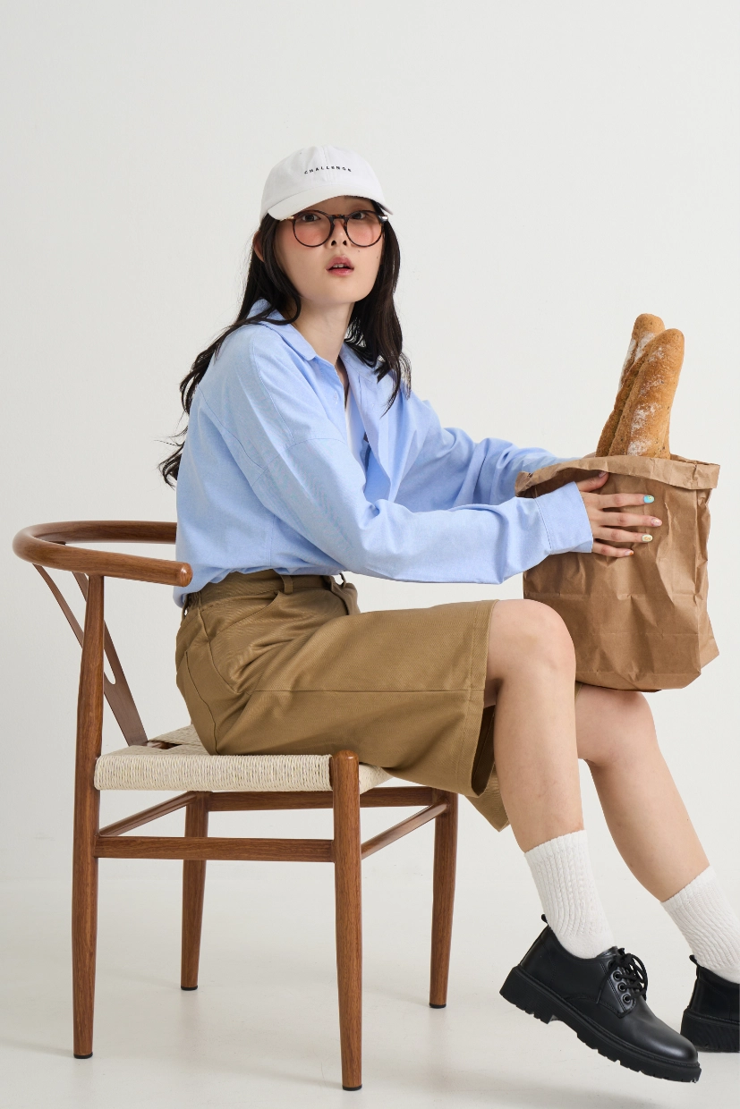 Baggy Cotton Twill Shorts - Khaki - Image 4